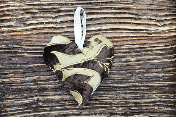 Handmade Lavender Heart - Brown & Gold Leaf