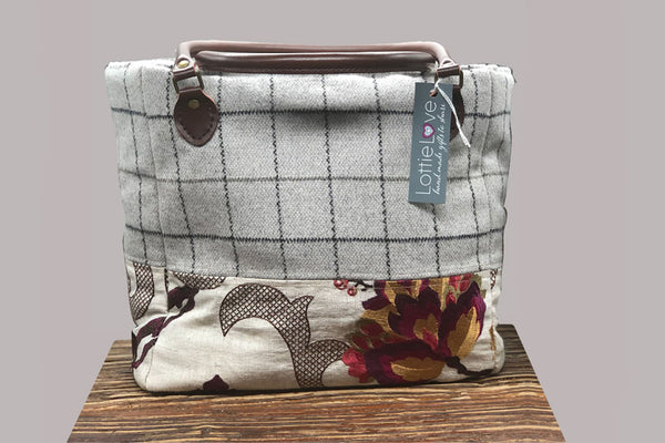 Handmade Handbag - Soft Tweed Mulberry Flowers