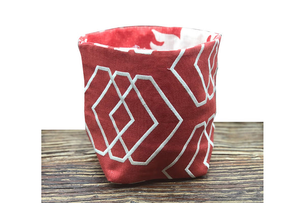 Handmade Fabric Basket - Cream & Red